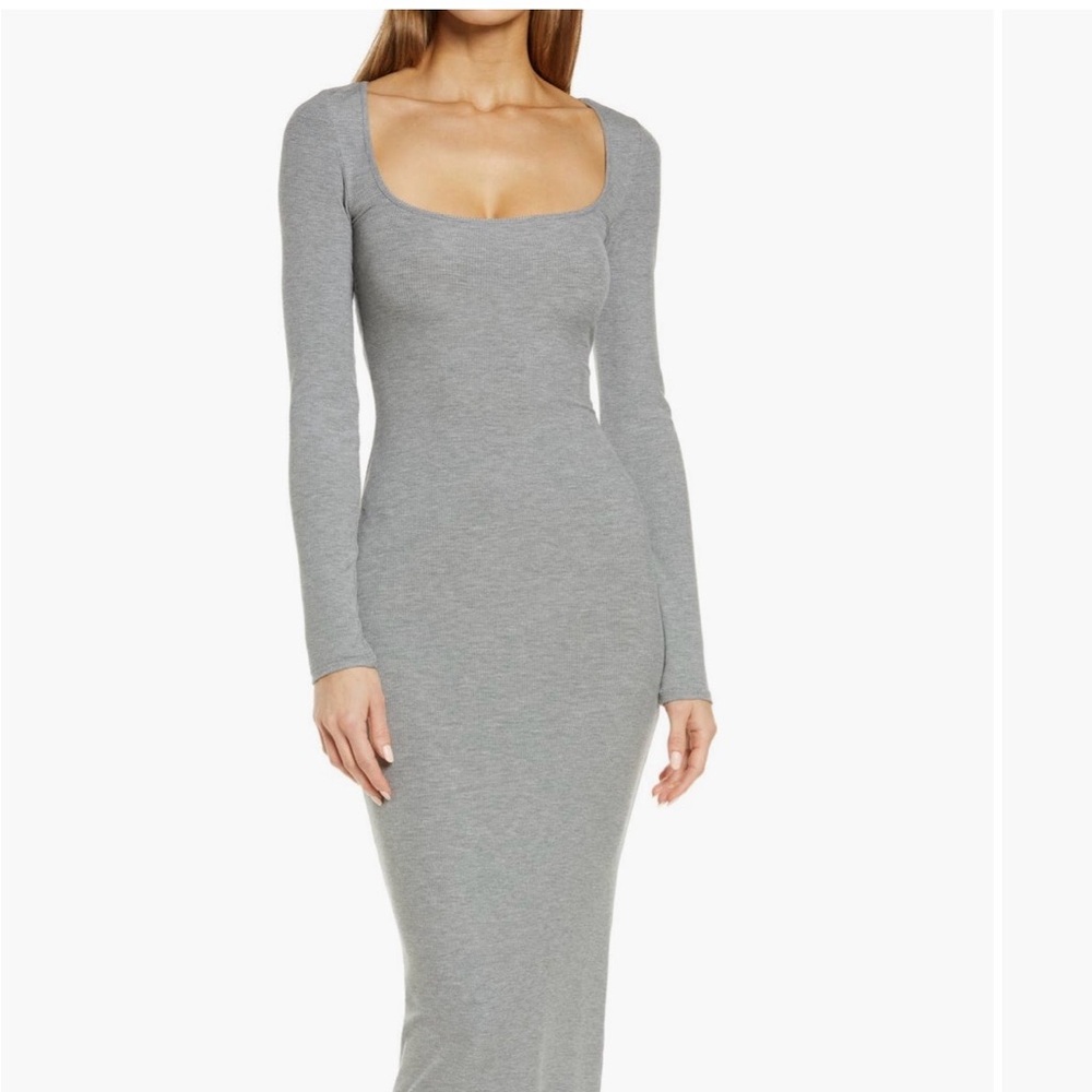 SKIMS Heather Gray Long Sleeve Dress